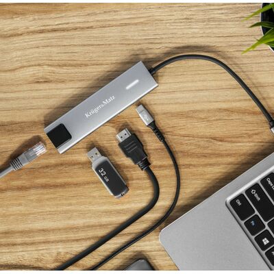 Adapter (HUB) USB type C to HDMI / 2x USB3.0 / 2x USB type C / RJ45